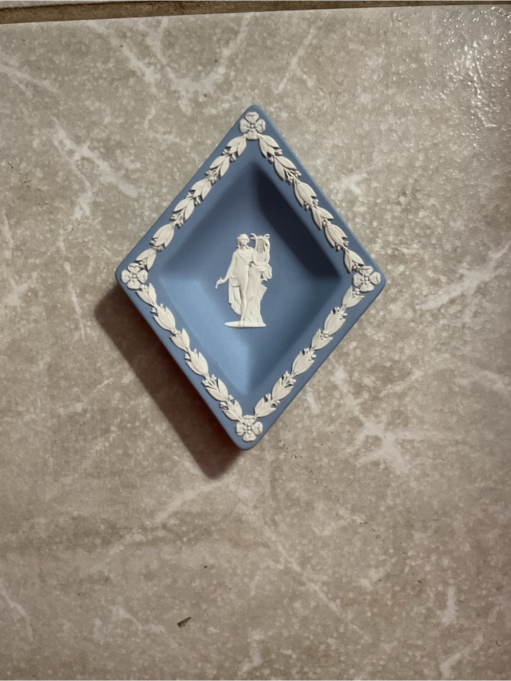Vintage 1952 Wedgwood Blue Jasperware Diamond Trinket Dish Tray